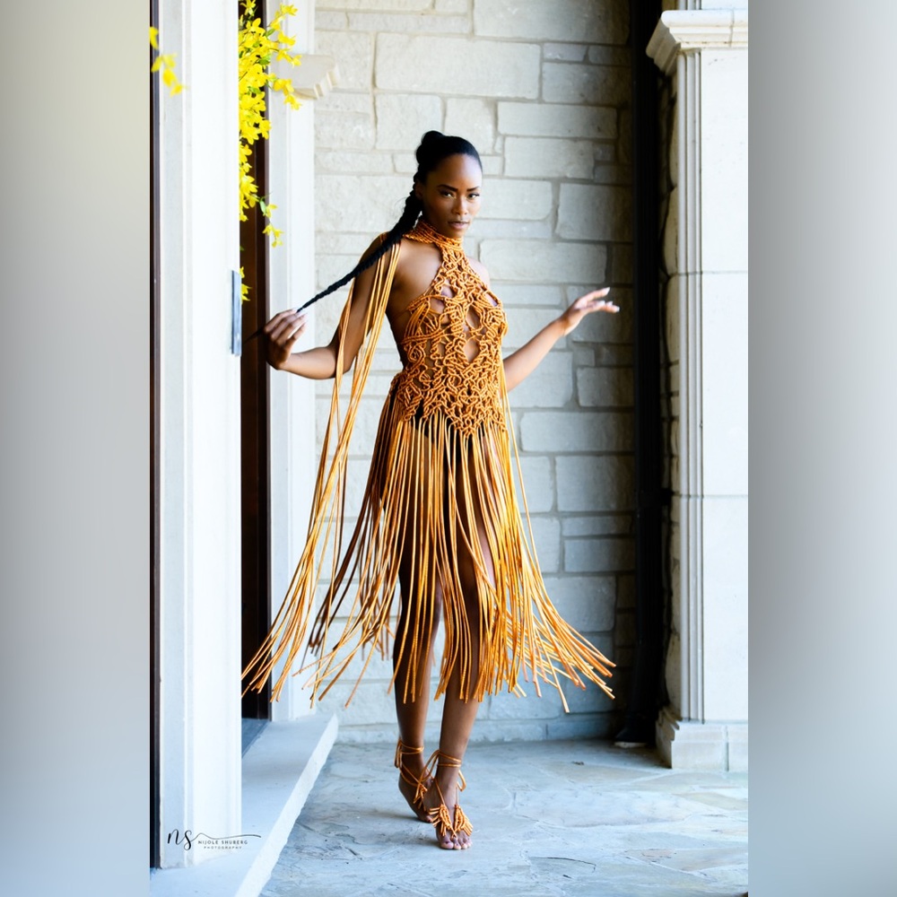 Elegant Original GoodVibeGoda Handmade Macramé Design Fringe Dress